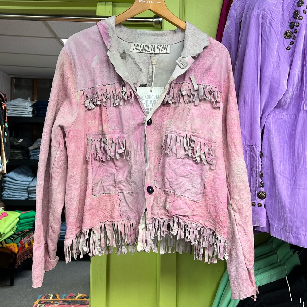 Magnolia Pearl Pink and Cream Fringe Leather Jacket